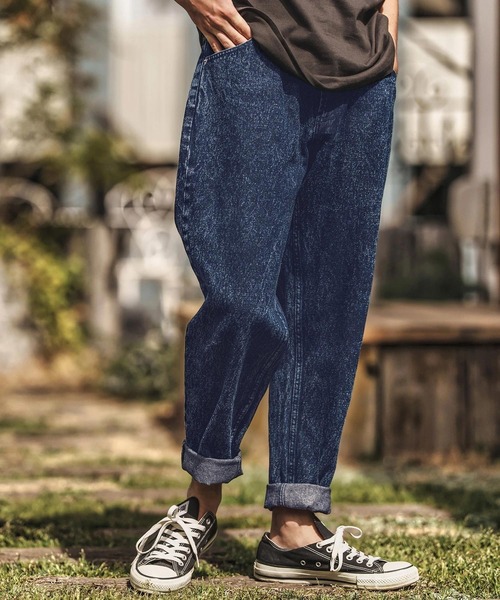 セール】mp13577- ケミカルウォッシュデニムテーパードパンツ（デニム