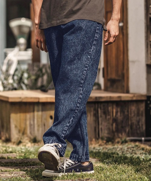 セール】mp13577- ケミカルウォッシュデニムテーパードパンツ（デニム