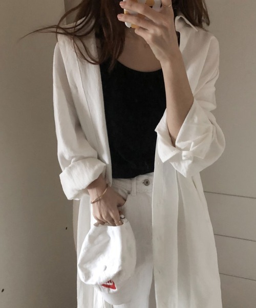 VIBGYOR（ヴィブジョー）の「ルーズロングシャツワンピース /冷房対策 日焼け対策(CZ)（シャツワンピース・レディース・ホワイト/ライトブルー/ネイビー/ブラウン・FREE）」の16枚目の写真