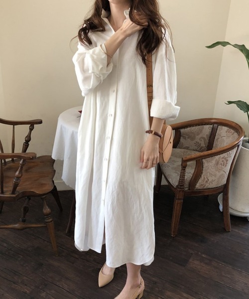 VIBGYOR（ヴィブジョー）の「ルーズロングシャツワンピース /冷房対策 日焼け対策(CZ)（シャツワンピース・レディース・ホワイト/ライトブルー/ネイビー/ブラウン・FREE）」の14枚目の写真