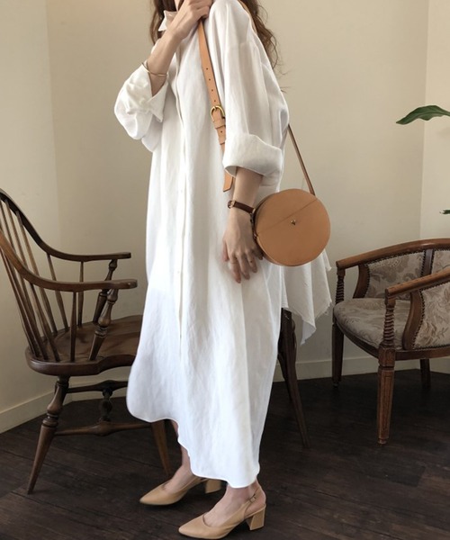 VIBGYOR（ヴィブジョー）の「ルーズロングシャツワンピース /冷房対策 日焼け対策(CZ)（シャツワンピース・レディース・ホワイト/ライトブルー/ネイビー/ブラウン・FREE）」の13枚目の写真