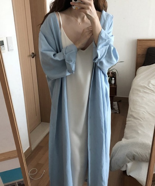 VIBGYOR（ヴィブジョー）の「ルーズロングシャツワンピース /冷房対策 日焼け対策(CZ)（シャツワンピース・レディース・ホワイト/ライトブルー/ネイビー/ブラウン・FREE）」の12枚目の写真