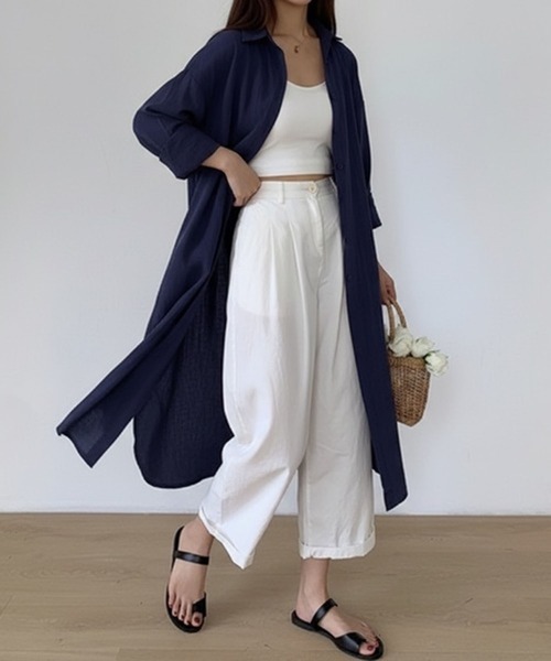 VIBGYOR（ヴィブジョー）の「ルーズロングシャツワンピース /冷房対策 日焼け対策(CZ)（シャツワンピース・レディース・ホワイト/ライトブルー/ネイビー/ブラウン・FREE）」の20枚目の写真