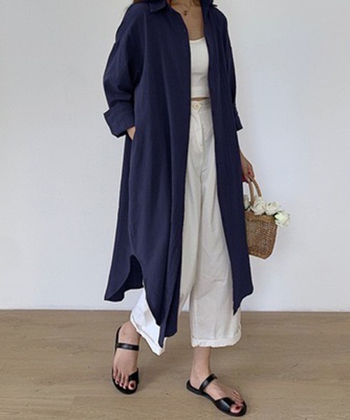 VIBGYOR（ヴィブジョー）の「ルーズロングシャツワンピース /冷房対策 日焼け対策(CZ)（シャツワンピース・レディース・ホワイト/ライトブルー/ネイビー/ブラウン・FREE）」の21枚目の写真