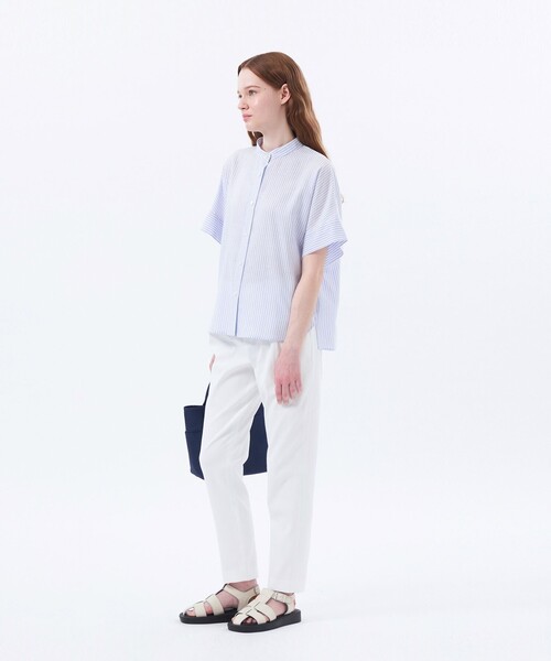 マッキントッシュフィロソフィー　リネンブラウス　薄紫　ゆったり リネンミックスギャザーブラウス(トップス)｜MACKINTOSH