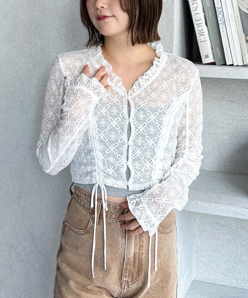 archives(アルシーヴ)の「ドロストレースカーディガン(Tシャツ/カットソー・レディース・ブラック/オフホワイト/グレー・MEDIUM)」の7枚目の写真