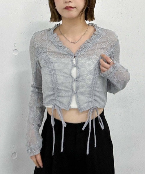 archives(アルシーヴ)の「ドロストレースカーディガン(Tシャツ/カットソー・レディース・ブラック/オフホワイト/グレー・MEDIUM)」の15枚目の写真