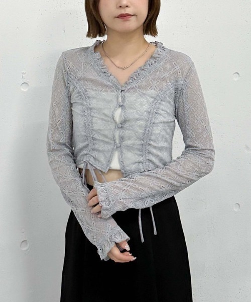 archives(アルシーヴ)の「ドロストレースカーディガン(Tシャツ/カットソー・レディース・ブラック/オフホワイト/グレー・MEDIUM)」の16枚目の写真