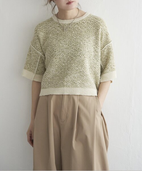 【新品未使用】sheller シェリエ　ハーフスリーブステッチニット　ニット セール】ハーフスリーブミックスニット（ニット/セーター