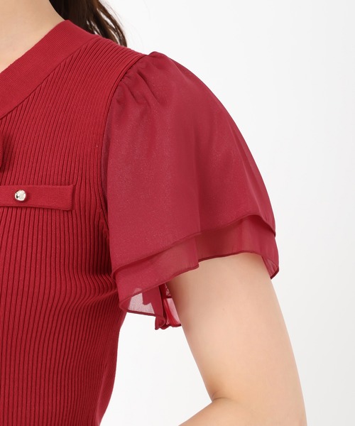 MISCH MASCH（ミッシュマッシュ）の「2025新作 ゴールド釦シアー袖ボウタイニット（ニット/セーター・レディース・ブラック/レッド/ホワイト/モカ・ﾌﾘ-）」の19枚目の写真