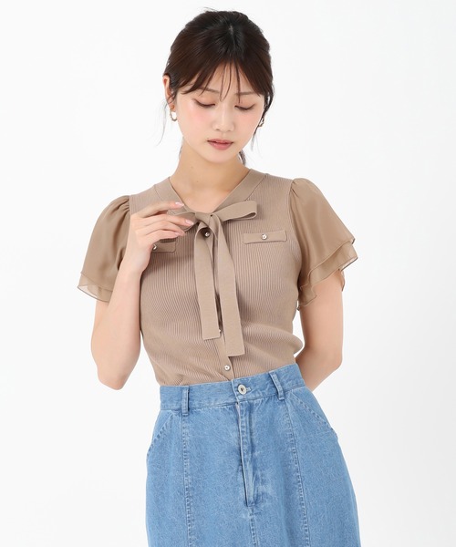 MISCH MASCH（ミッシュマッシュ）の「2025新作 ゴールド釦シアー袖ボウタイニット（ニット/セーター・レディース・ブラック/レッド/ホワイト/モカ・ﾌﾘ-）」の11枚目の写真