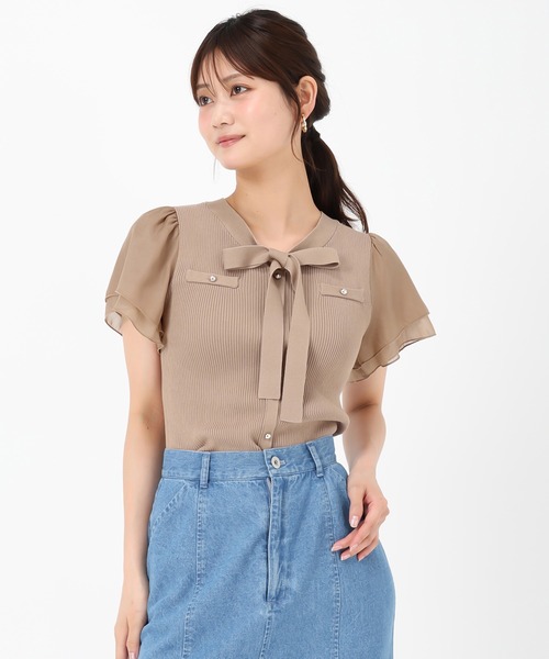 MISCH MASCH（ミッシュマッシュ）の「2025新作 ゴールド釦シアー袖ボウタイニット（ニット/セーター・レディース・ブラック/レッド/ホワイト/モカ・ﾌﾘ-）」の12枚目の写真