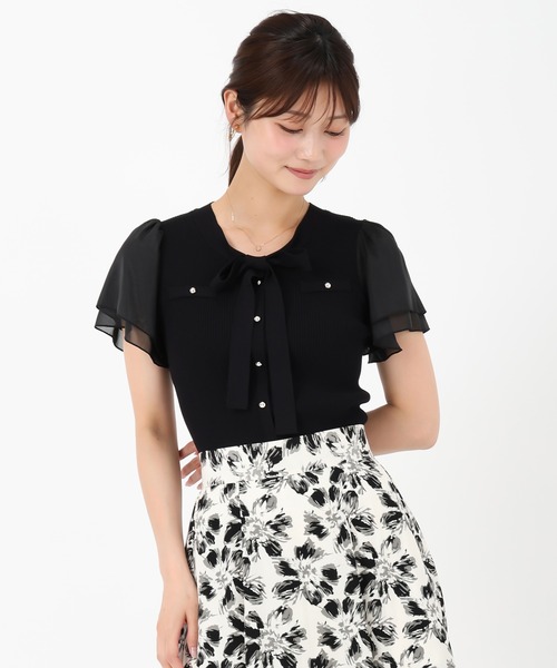 MISCH MASCH（ミッシュマッシュ）の「2025新作 ゴールド釦シアー袖ボウタイニット（ニット/セーター・レディース・ブラック/レッド/ホワイト/モカ・ﾌﾘ-）」の10枚目の写真