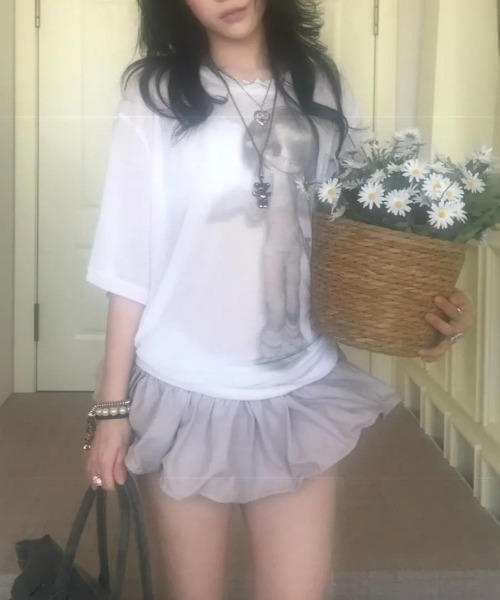 ViViDAY（ビビデー）の「ビッグシルエットデザイン天使プリント透け半袖ｔシャツ（Tシャツ/カットソー・レディース・ホワイト/グレー・M）」の12枚目の写真