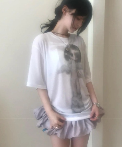 ViViDAY（ビビデー）の「ビッグシルエットデザイン天使プリント透け半袖ｔシャツ（Tシャツ/カットソー・レディース・ホワイト/グレー・M）」の11枚目の写真