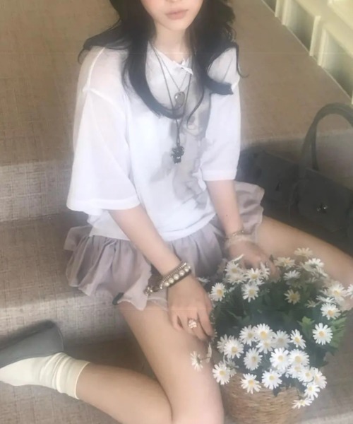 ViViDAY（ビビデー）の「ビッグシルエットデザイン天使プリント透け半袖ｔシャツ（Tシャツ/カットソー・レディース・ホワイト/グレー・M）」の9枚目の写真