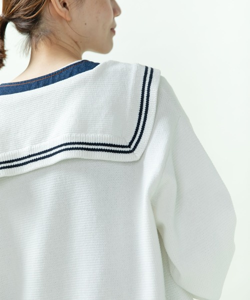 WEB限定カラー】セーラーカラー 配色カーディガン（カーディガン