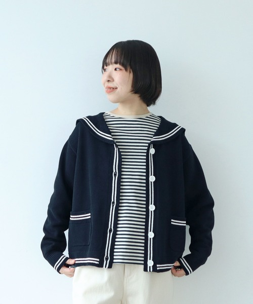 WEB限定カラー】セーラーカラー 配色カーディガン（カーディガン
