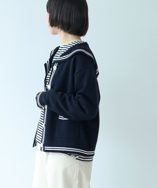 WEB限定カラー】セーラーカラー 配色カーディガン（カーディガン