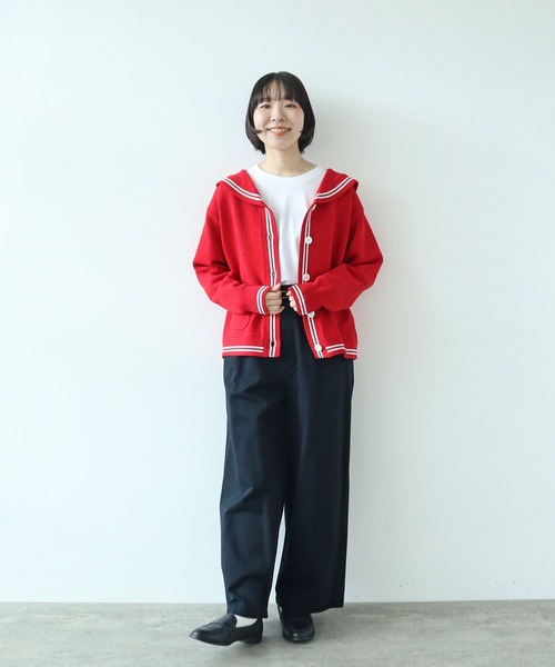 WEB限定カラー】セーラーカラー 配色カーディガン（カーディガン