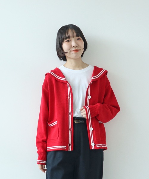 PAR ICI(パーリッシィ)の「【WEB限定カラー】セーラーカラー 配色カーディガン(カーディガン/ボレロ・レディース・ネイビー/グレー/レッド/ホワイト・FREE)」の19枚目の写真