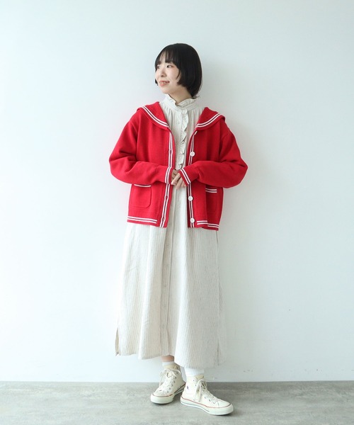 WEB限定カラー】セーラーカラー 配色カーディガン（カーディガン