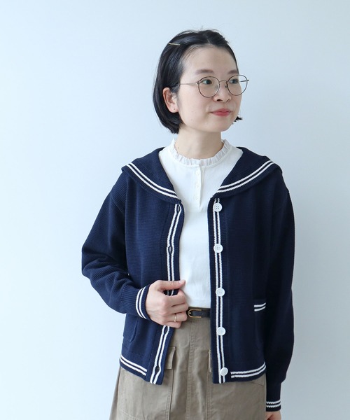 WEB限定カラー】セーラーカラー 配色カーディガン（カーディガン