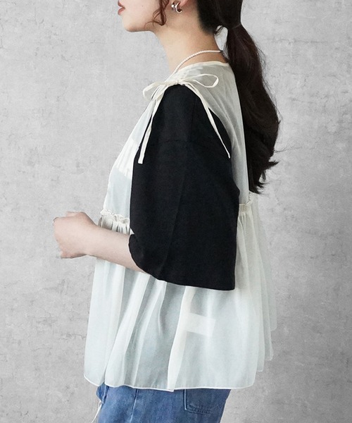 SELECT LEVERY(セレクトリベリー)の「チュールギャザーリボンベスト(ベスト・レディース・ブラック/ナチュラル・MEDIUM)」の5枚目の写真