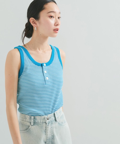Healthknit（ヘルスニット）の「【Healthknit/ヘルスニット】Multi Border Waffle Tanktop（タンクトップ・レディース・ブラウン/グリーン/ブルー系その他4・FREE）」の3枚目の写真