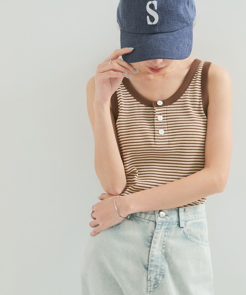 Healthknit（ヘルスニット）の「【Healthknit/ヘルスニット】Multi Border Waffle Tanktop（タンクトップ・レディース・ブラウン/グリーン/ブルー系その他4・FREE）」の16枚目の写真