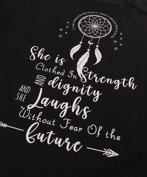 anap mimpi（アナップミンピ）の「BOHO Dream catcher メッセージ プリント ビッグ Tシャツ ワンピース（ワンピース・レディース・キナリ/ブラック・FREE）」の21枚目の写真