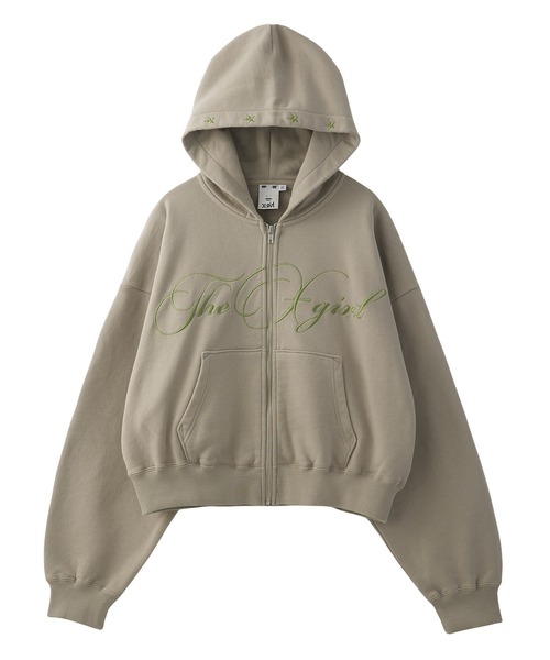 X-girl（エックスガール）の「PENCIL SCRIPT LOGO EMBROIDERED ZIP UP SWEAT HOODIE（パーカー・レディース・アッシュ/ブラック/ベージュ・S/M）」の17枚目の写真
