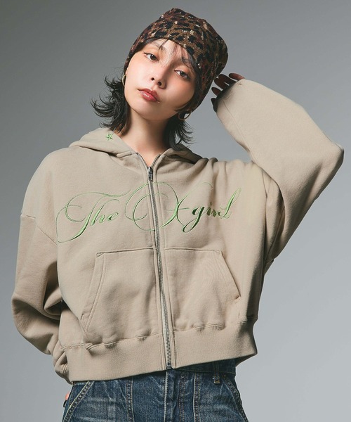 X-girl（エックスガール）の「PENCIL SCRIPT LOGO EMBROIDERED ZIP UP SWEAT HOODIE（パーカー・レディース・アッシュ/ブラック/ベージュ・S/M）」の14枚目の写真