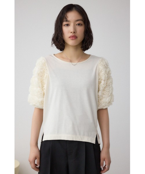 AZUL by moussy(アズールバイマウジー)の「ソデチュールトップス(Tシャツ/カットソー・レディース・ライトブルー/ブラック/オフホワイト・FREE)」の7枚目の写真