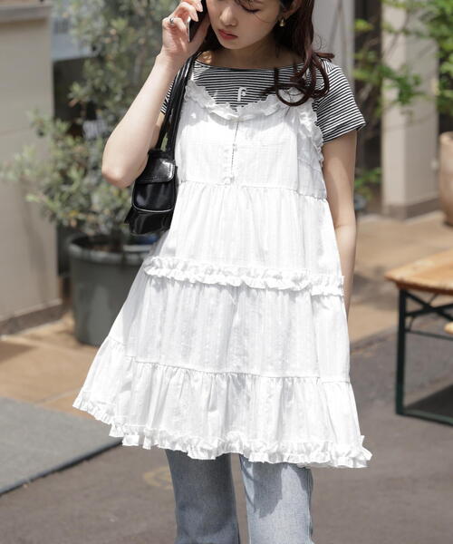 FREE'S MART（フリーズマート）の「◆コットンティアードキャミミニワンピース（ワンピース・レディース・ブラック/ホワイト・FREE）」の5枚目の写真