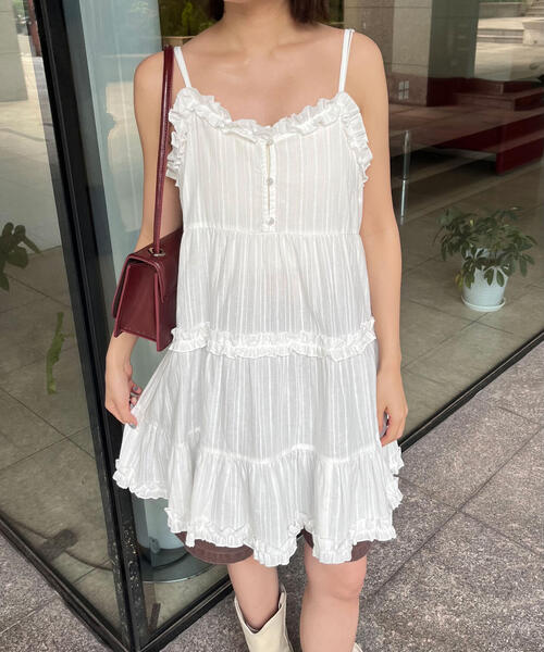 FREE'S MART（フリーズマート）の「◆コットンティアードキャミミニワンピース（ワンピース・レディース・ブラック/ホワイト・FREE）」の8枚目の写真