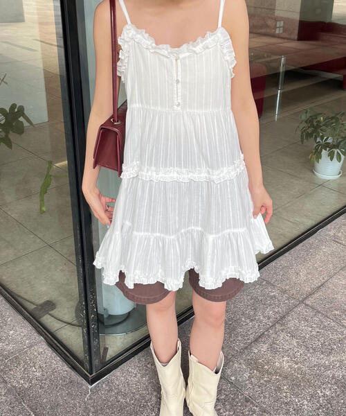 FREE'S MART（フリーズマート）の「◆コットンティアードキャミミニワンピース（ワンピース・レディース・ブラック/ホワイト・FREE）」の9枚目の写真