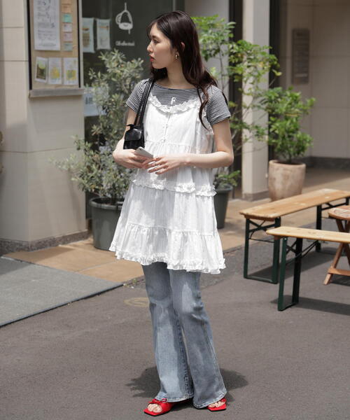 FREE'S MART（フリーズマート）の「◆コットンティアードキャミミニワンピース（ワンピース・レディース・ブラック/ホワイト・FREE）」の11枚目の写真