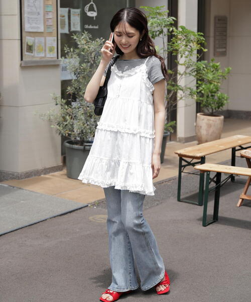 FREE'S MART（フリーズマート）の「◆コットンティアードキャミミニワンピース（ワンピース・レディース・ブラック/ホワイト・FREE）」の12枚目の写真