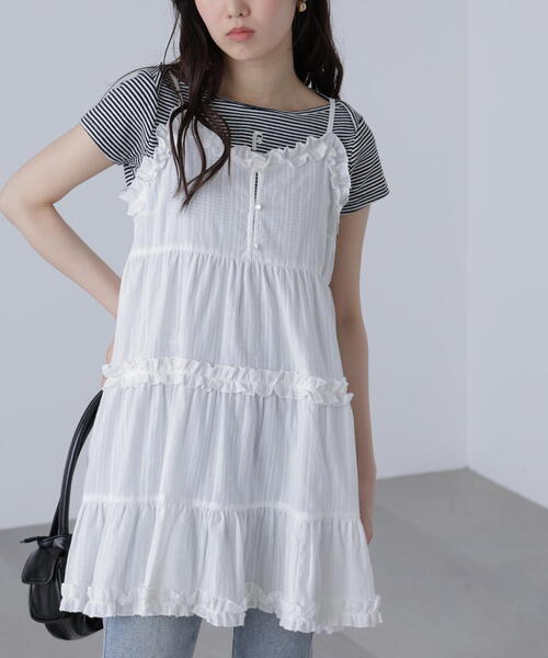 FREE'S MART（フリーズマート）の「◆コットンティアードキャミミニワンピース（ワンピース・レディース・ブラック/ホワイト・FREE）」の13枚目の写真