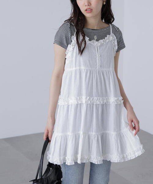FREE'S MART（フリーズマート）の「◆コットンティアードキャミミニワンピース（ワンピース・レディース・ブラック/ホワイト・FREE）」の14枚目の写真