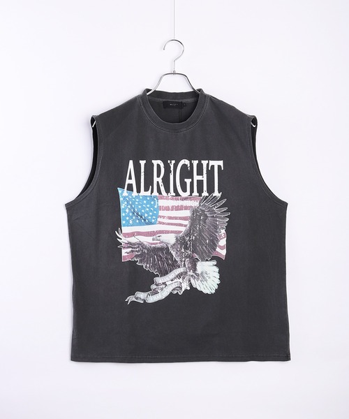 ピグメント加工 ブラック ノースリーブTシャツ（タンクトップ