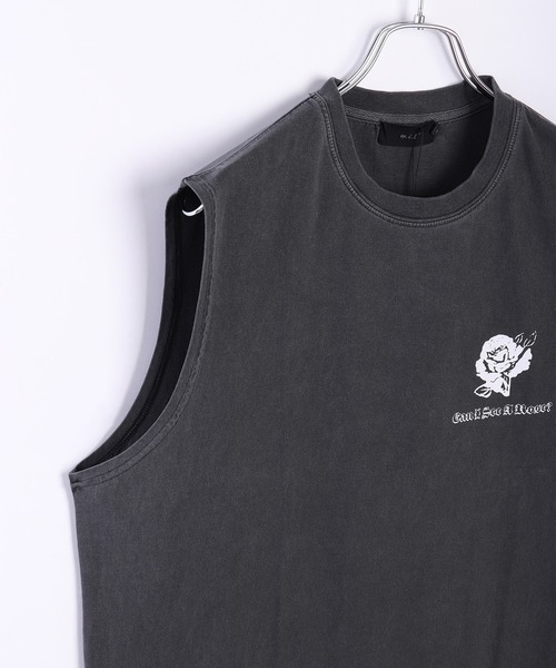 ピグメント加工 ブラック ノースリーブTシャツ（タンクトップ