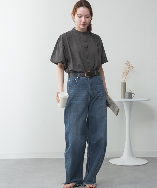 RCD（アールシーディー）の「ブラウス風パフスリーブカットソー（Tシャツ/カットソー・レディース・チャコールグレー/オフホワイト/ミント/ブラック/グレイッシュベージュ・M-L/4L～5L/LL～3L）」の6枚目の写真