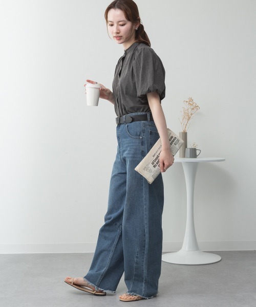 RCD（アールシーディー）の「ブラウス風パフスリーブカットソー（Tシャツ/カットソー・レディース・チャコールグレー/オフホワイト/ミント/ブラック/グレイッシュベージュ・M-L/4L～5L/LL～3L）」の9枚目の写真