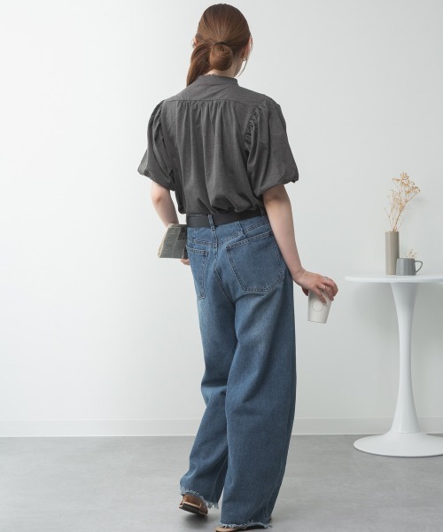 RCD（アールシーディー）の「ブラウス風パフスリーブカットソー（Tシャツ/カットソー・レディース・チャコールグレー/オフホワイト/ミント/ブラック/グレイッシュベージュ・M-L/4L～5L/LL～3L）」の11枚目の写真