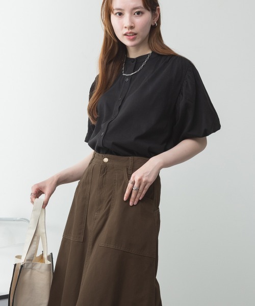 RCD（アールシーディー）の「ブラウス風パフスリーブカットソー（Tシャツ/カットソー・レディース・チャコールグレー/オフホワイト/ミント/ブラック/グレイッシュベージュ・M-L/4L～5L/LL～3L）」の14枚目の写真