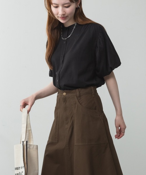 RCD（アールシーディー）の「ブラウス風パフスリーブカットソー（Tシャツ/カットソー・レディース・チャコールグレー/オフホワイト/ミント/ブラック/グレイッシュベージュ・M-L/4L～5L/LL～3L）」の16枚目の写真