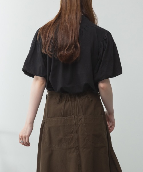 RCD（アールシーディー）の「ブラウス風パフスリーブカットソー（Tシャツ/カットソー・レディース・チャコールグレー/オフホワイト/ミント/ブラック/グレイッシュベージュ・M-L/4L～5L/LL～3L）」の18枚目の写真