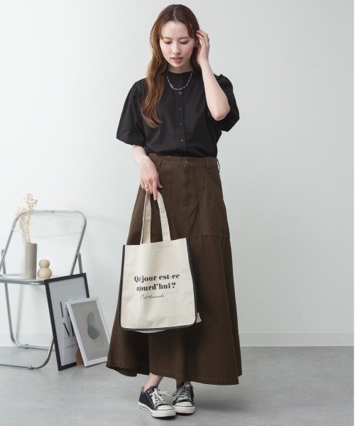 RCD（アールシーディー）の「ブラウス風パフスリーブカットソー（Tシャツ/カットソー・レディース・チャコールグレー/オフホワイト/ミント/ブラック/グレイッシュベージュ・M-L/4L～5L/LL～3L）」の20枚目の写真